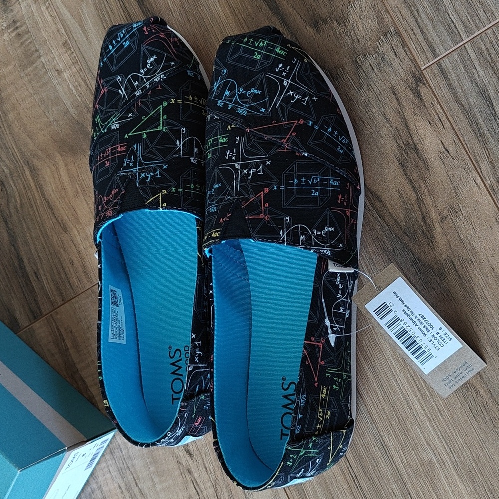 NIB Tom's Alpargata Black Glow-in-the-Dark Math Shoes - Picture 4 of 5